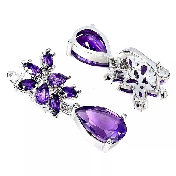 Natural Purple Amethyst 12x8mm 925 Sterling Silver Earrings - Picture 3 of 5